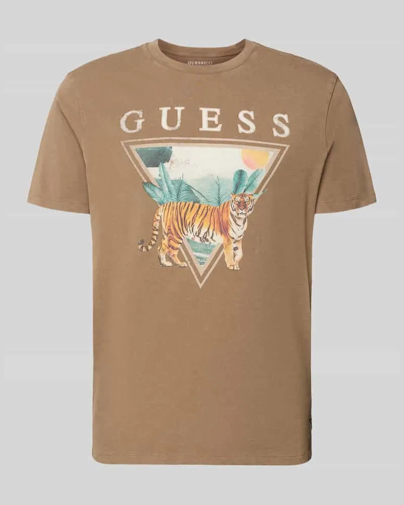 Guess T-Shirt mit Motiv-Print Modell 'TIGER SPIRIT Mittelbraun