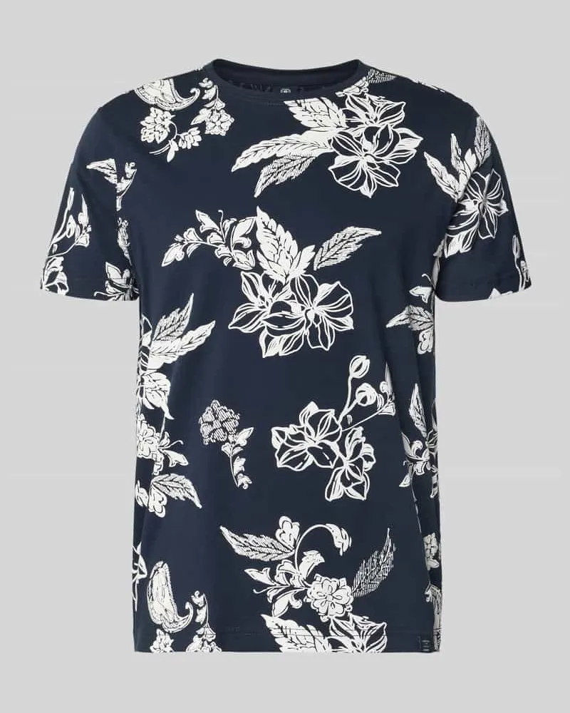 Lerros T-Shirt mit Rundhalsausschnitt und Label-Detail Marine