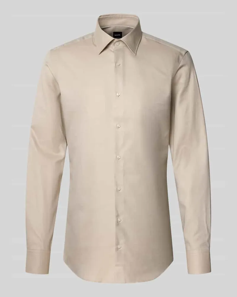 HUGO BOSS Slim Fit Businesshemd mit extra langem Arm Modell 'HANK Beige