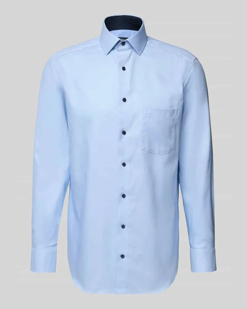 Olymp Modern Fit Business-Hemd mit Kentkragen und Brusttasche Bleu