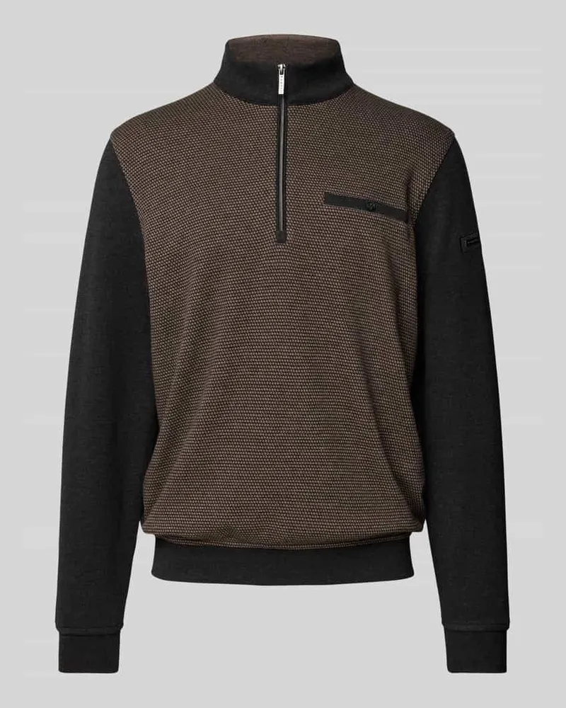 Bugatti Sweatshirt mit Stehkragen Dunkelbraun