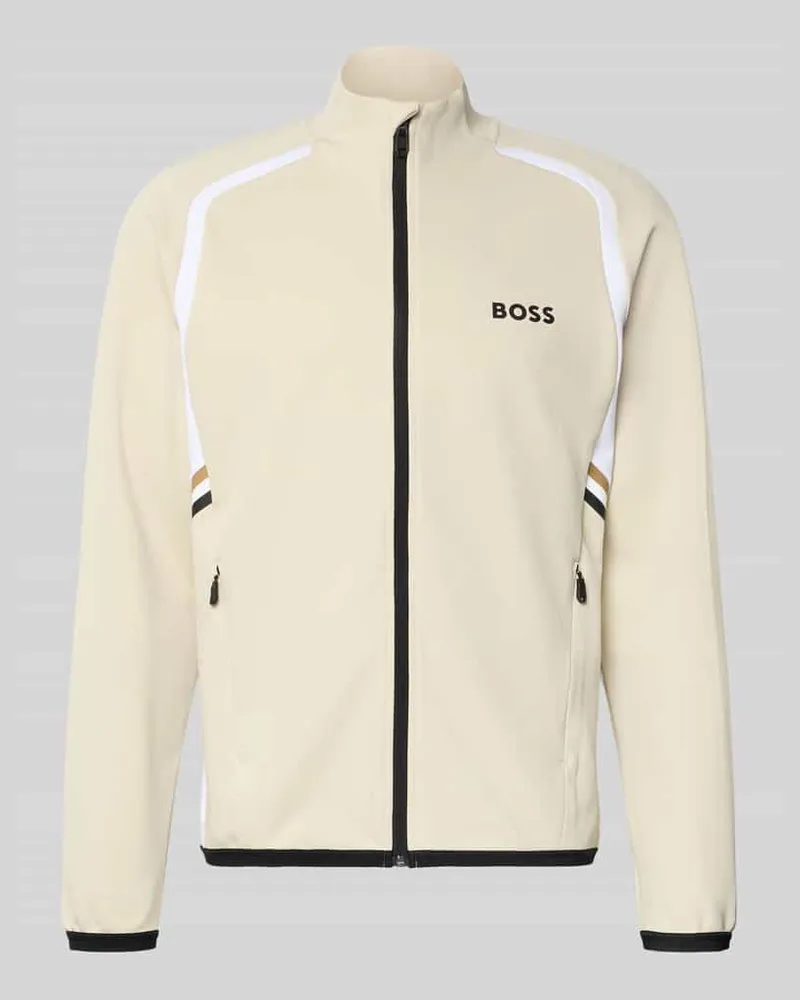 HUGO BOSS Regular Fit Trainingsjacke mit Passeinsätzen Modell 'TOC SPIN FZ Beige