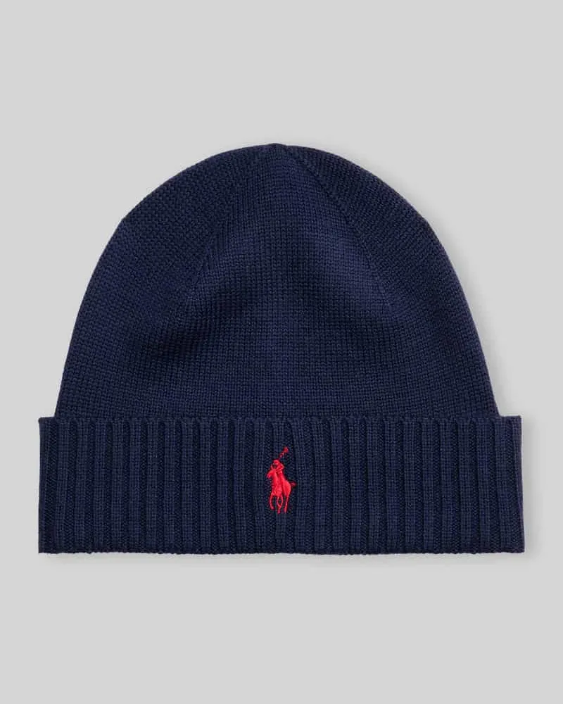 Ralph Lauren Mütze aus reiner Wolle Dunkelblau
