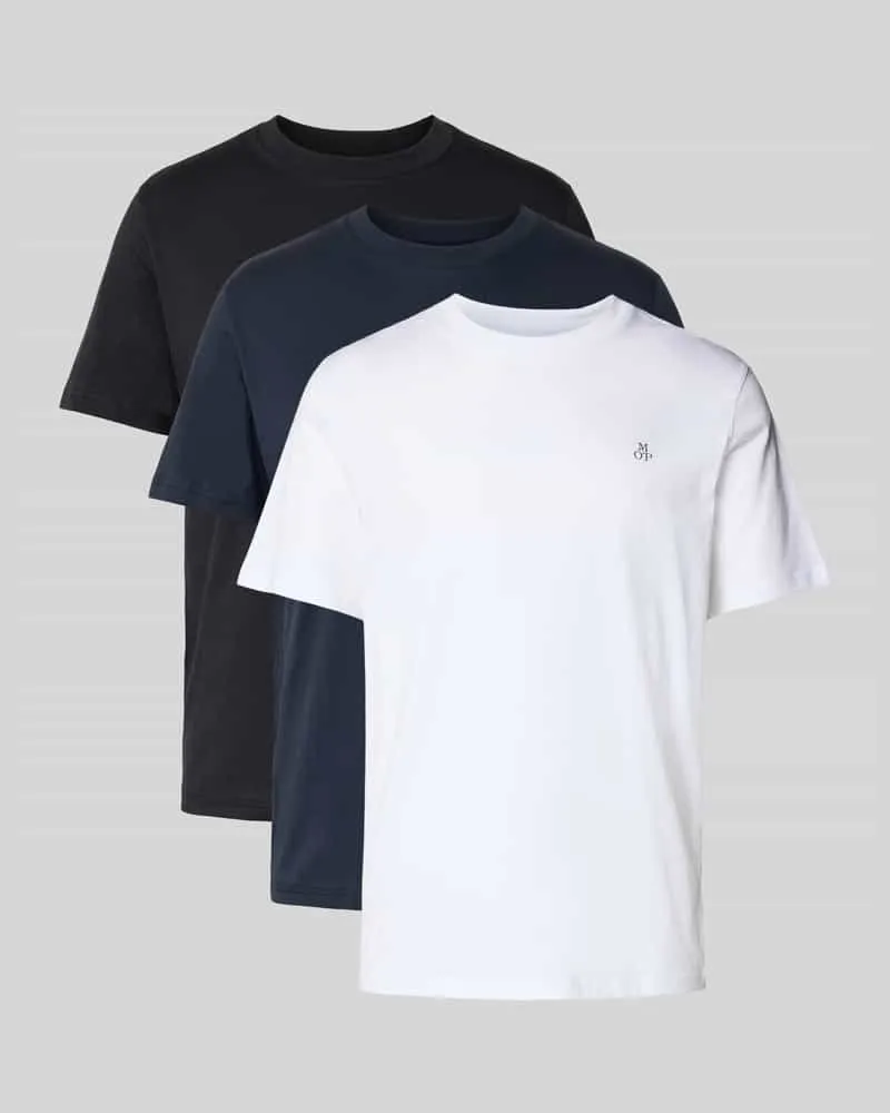 Marc O'Polo Regular Fit T-Shirt Set aus reiner Baumwolle im 3er-Pack Black