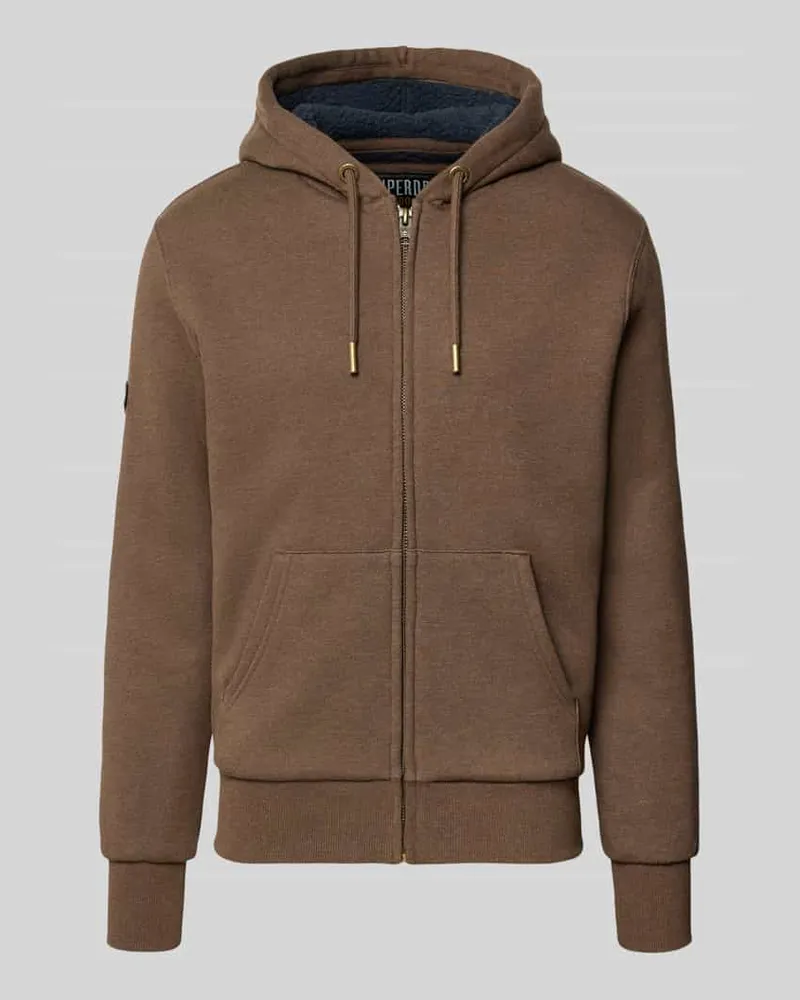 Superdry. Regular Fit Sweatjacke mit geteilter Känguru-Tasche Modell 'Borg Dunkelbraun