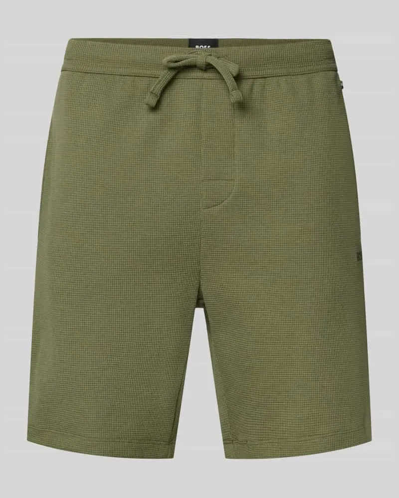 HUGO BOSS Regular Fit Sweatshorts aus Baumwoll-Mix Modell 'WAFFLE SHORTS Oliv