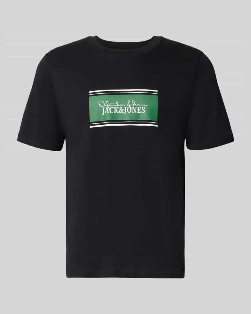 Jack & Jones Regular Fit T-Shirt mit Logo-Print Modell 'Buster Black