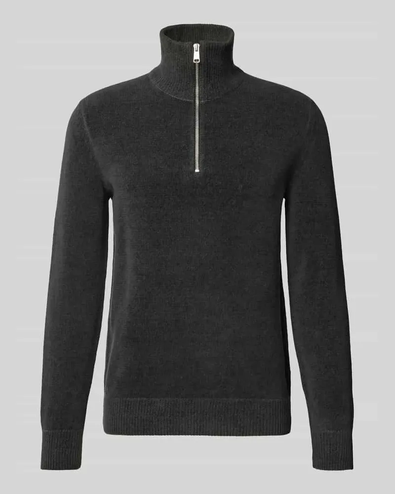 Marc O'Polo Regular Fit Troyer aus Baumwoll-Schurwoll-Mix Dunkelgrau