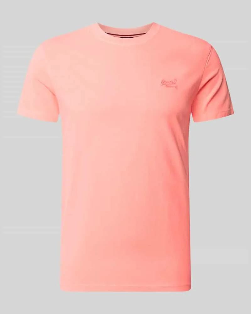 Superdry. T-Shirt mit Rundhalsausschnitt und Label-Stitching Koralle