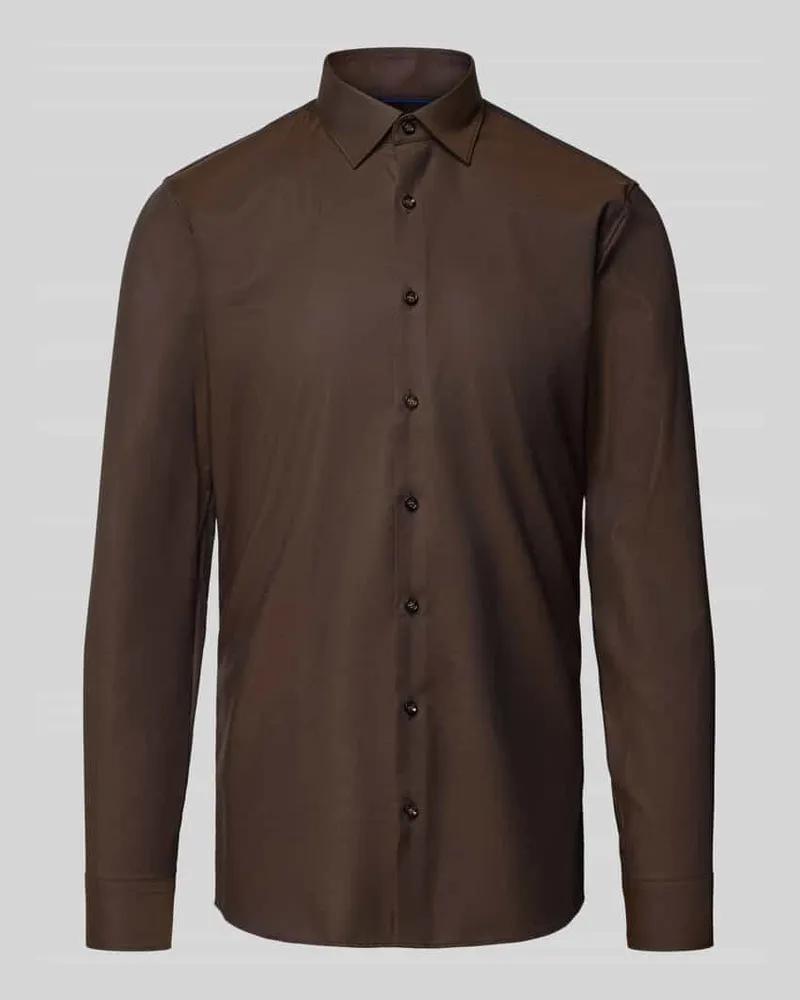 Olymp Super Slim Fit Business-Hemd mit Kentkragen Mittelbraun