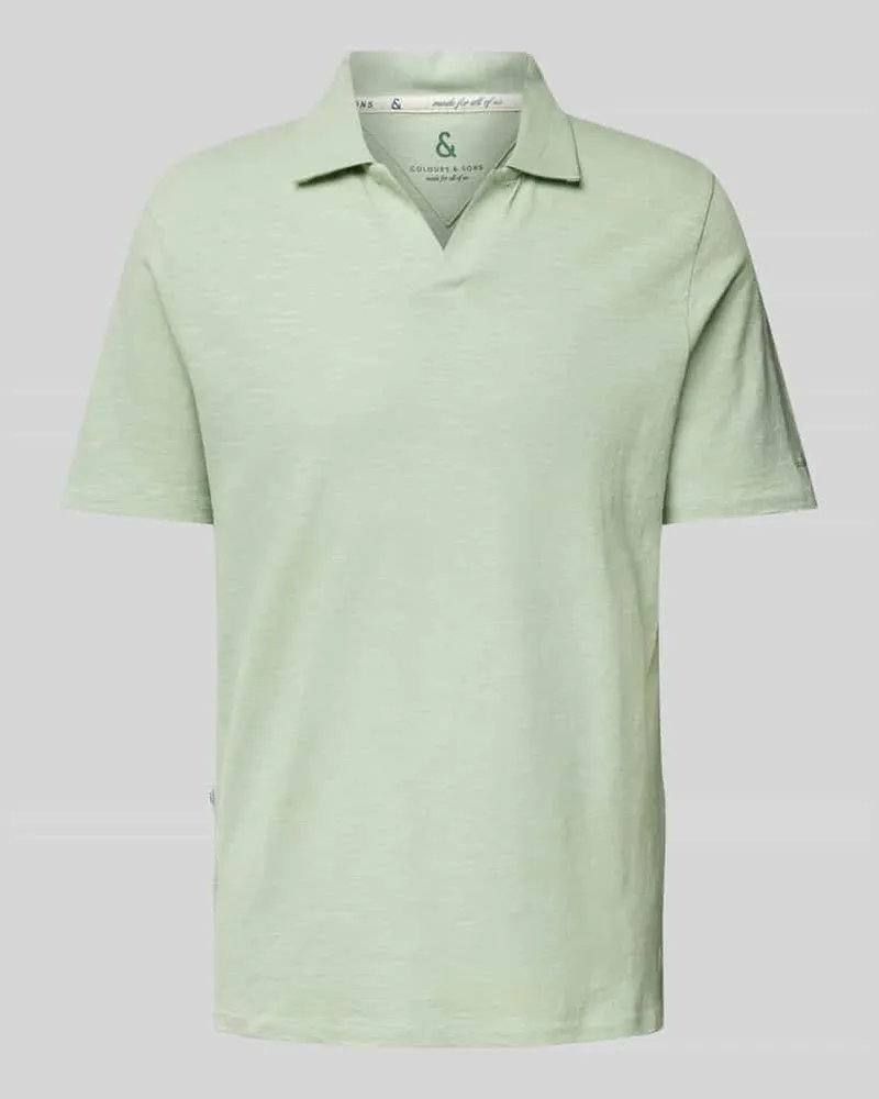 colours & sons Slim Fit Poloshirt aus Baumwoll-Leinen-Mix Tuerkis