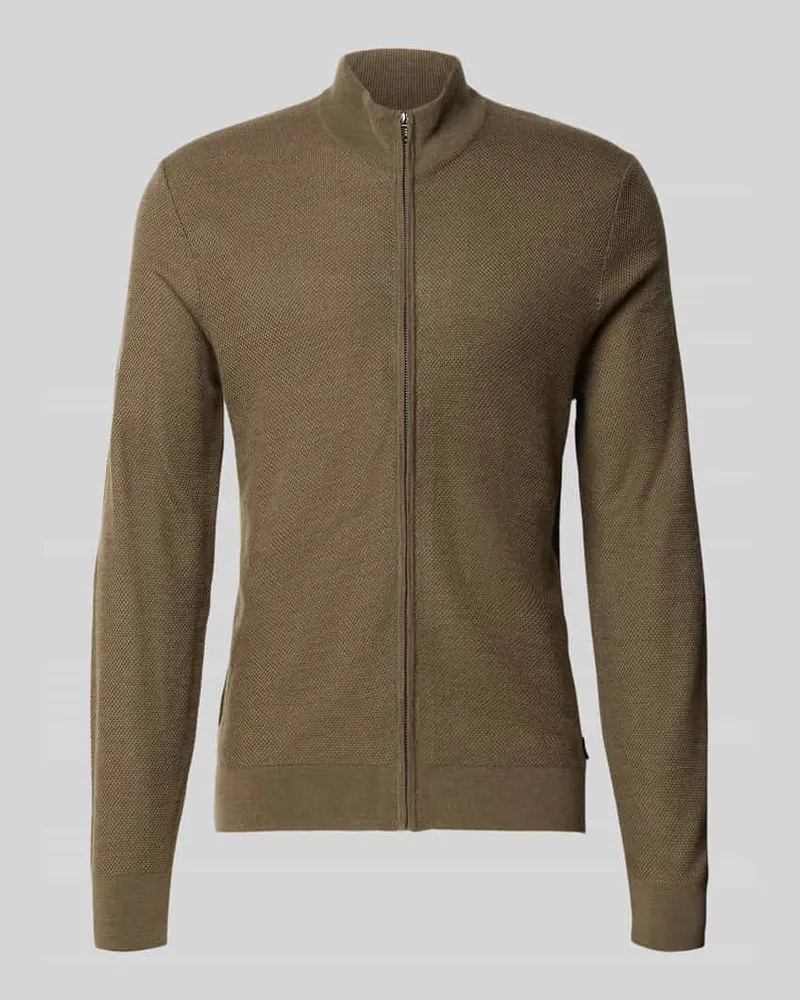 JOOP! Strickjacke aus Wolle mit Stehkragen Oliv