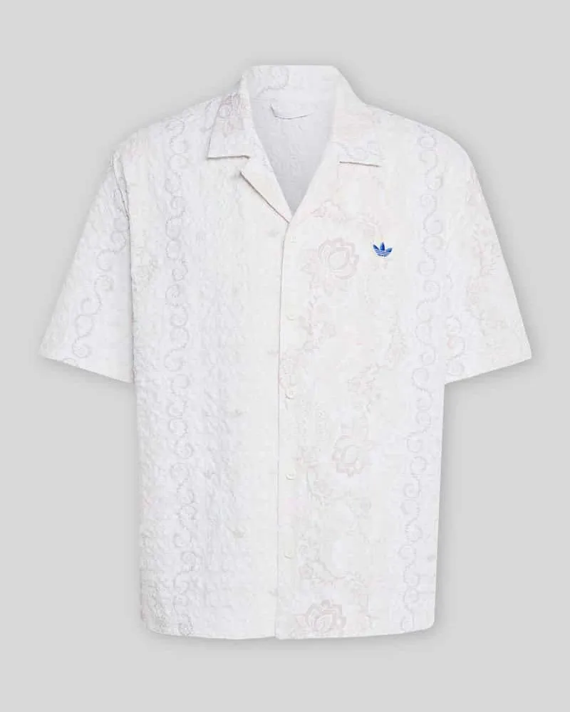 adidas Relaxed Fit Freizeithemd aus Seersucker mit Logo-Applikation Offwhite