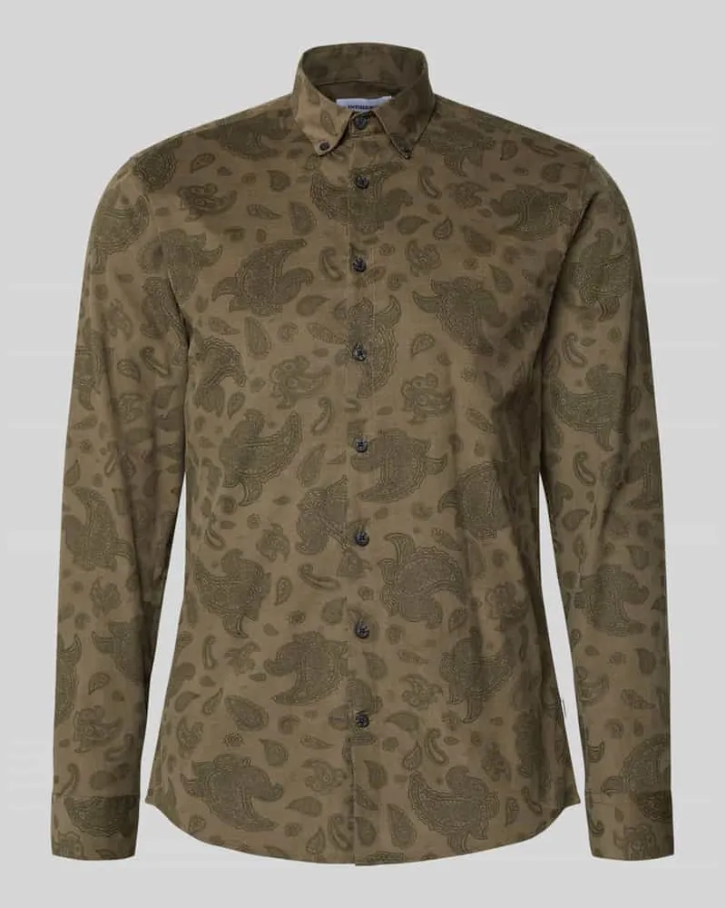 Lindbergh Relaxed Fit Freizeithemd aus Feincord mit Button-Down-Kragen Oliv