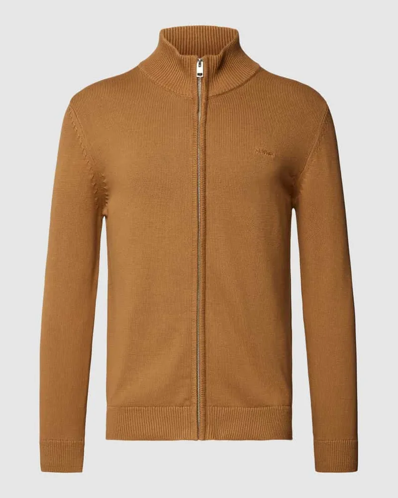 S.Oliver Strickjacke mit Label-Stitching Modell 'STAND JACKET Camel