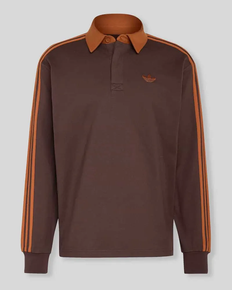 adidas Relaxed Fit Rugbyshirt aus reiner Baumwolle Dunkelbraun
