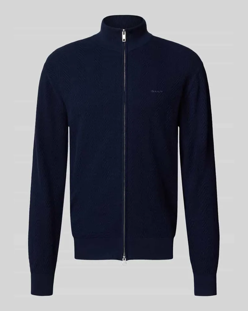 Gant Regular Fit Strickjacke aus Baumwoll-Woll-Mix Modell 'HERRINGBONE TEXTURE ZIP Dunkelblau