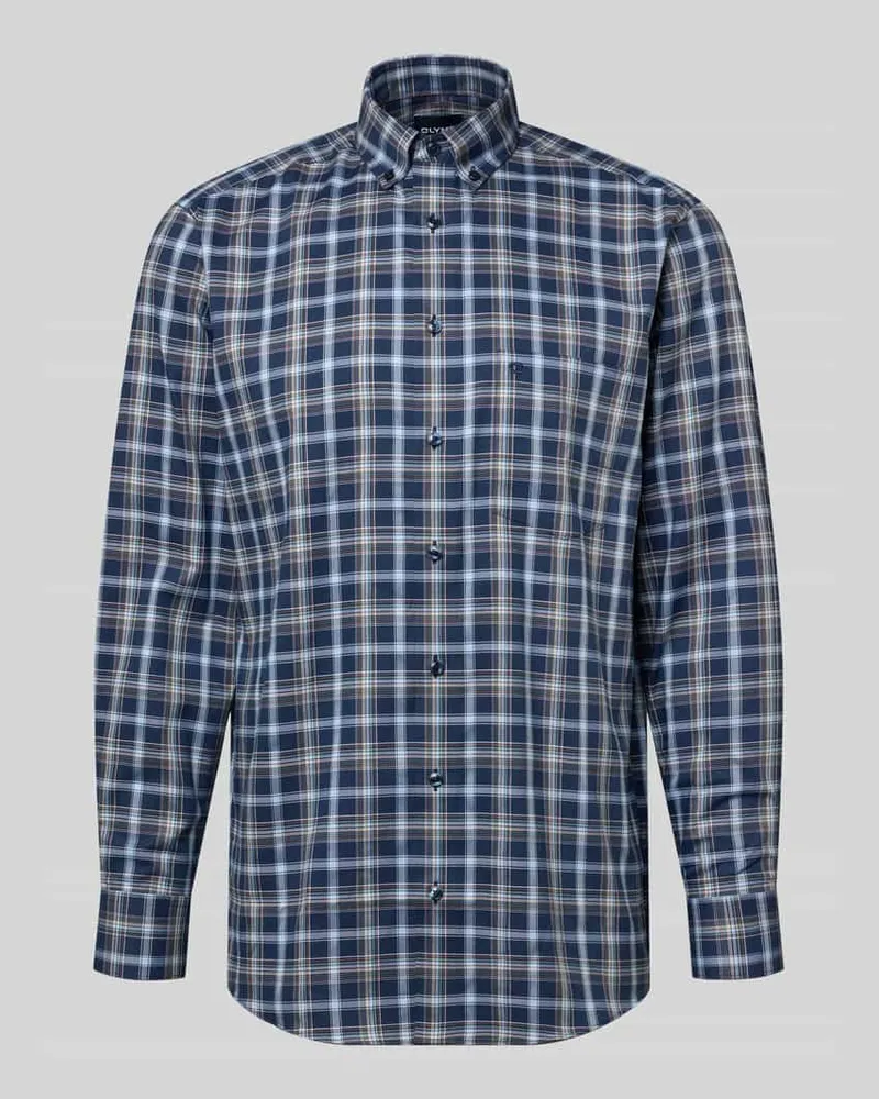 Olymp Comfort Fit Businesshemd mit Button-Down-Kragen Marine