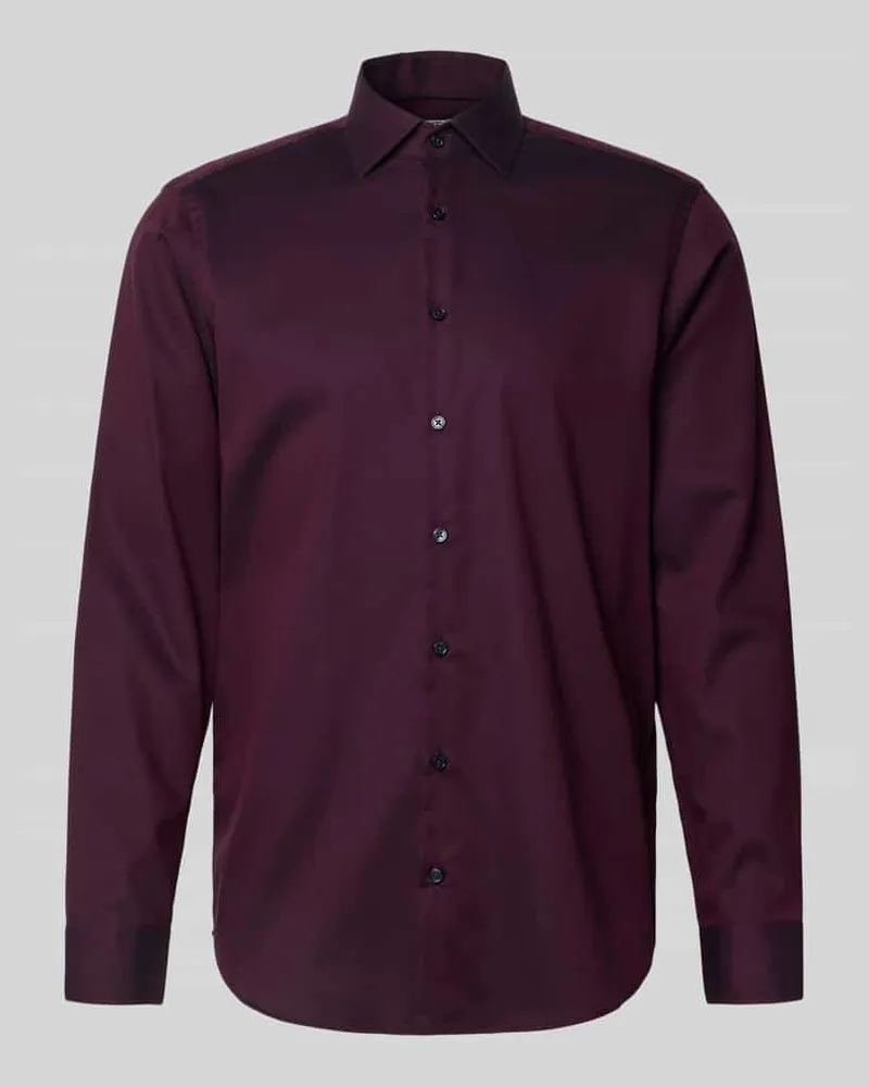 JAKE*S Regular Fit Business Hemd aus Baumwolle mit Kentkragen Dunkelrot