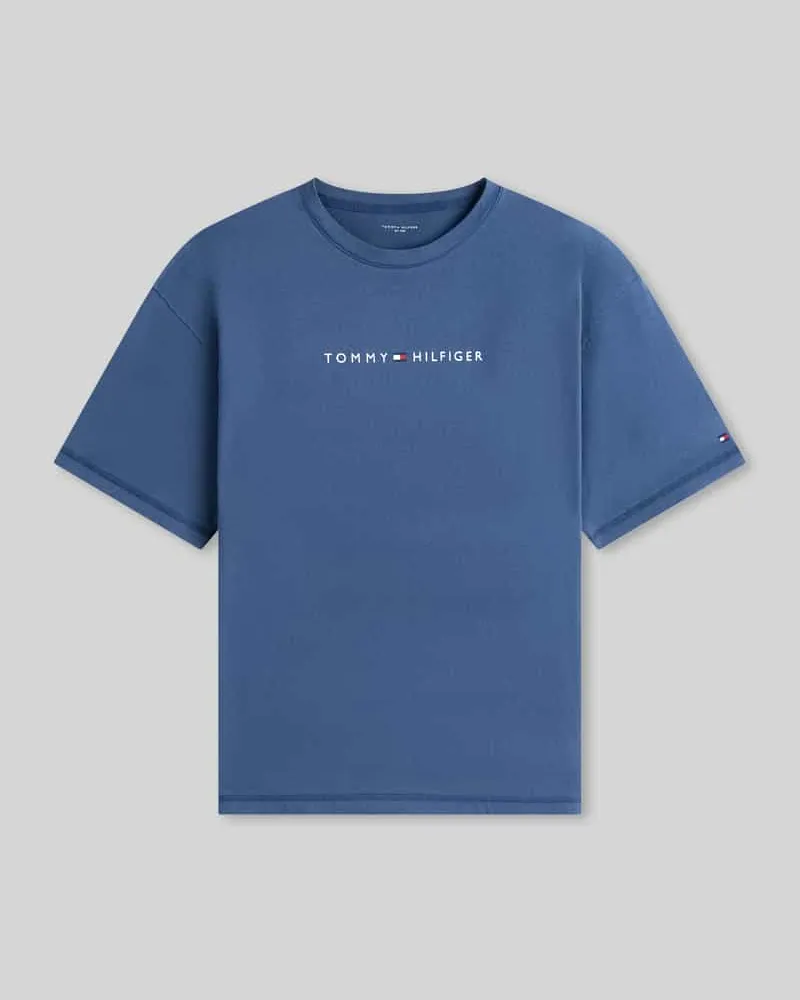 Tommy Hilfiger Regular Fit T-Shirt mit Label-Schriftzug aus reiner Baumwolle Dunkelblau