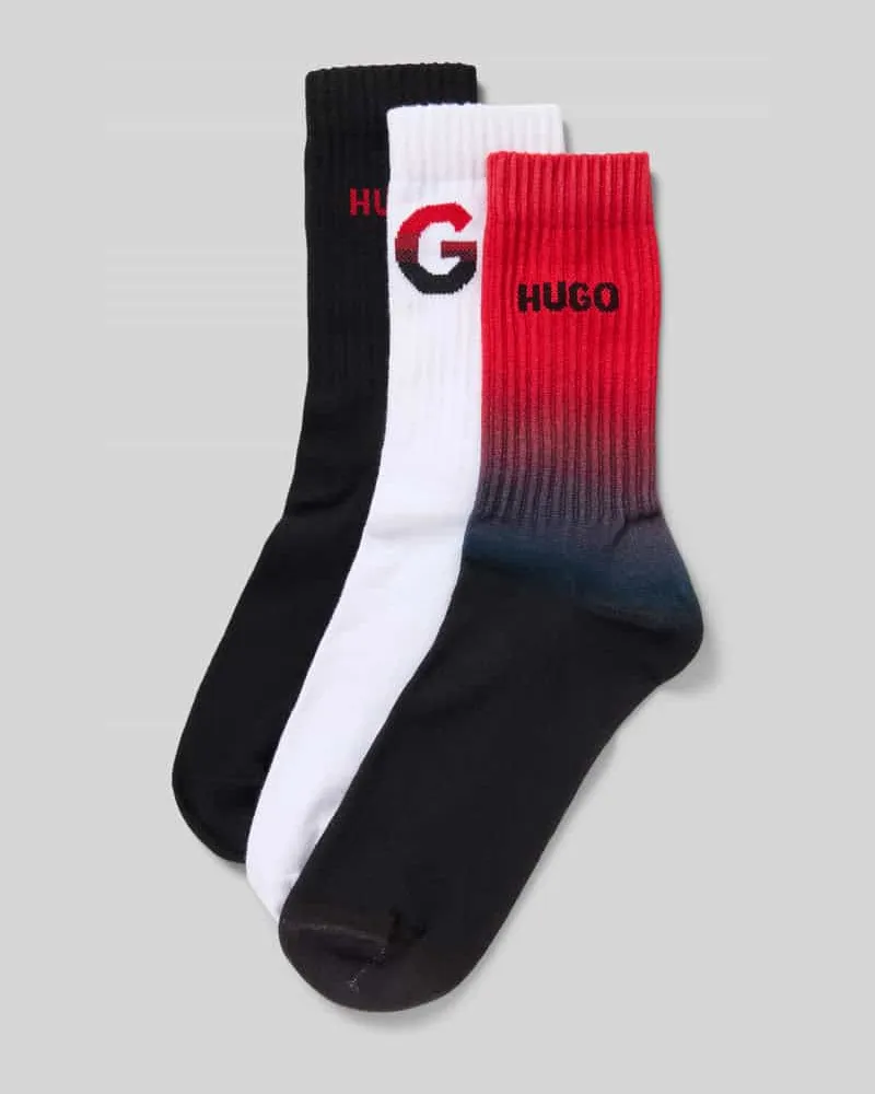 HUGO BOSS Socken mit Label-Schriftzug im 3er-Pack Modell 'RIB RISING Rot