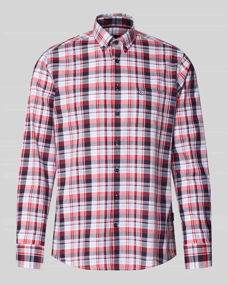 Bugatti Freizeithemd mit Knopfleiste Rot