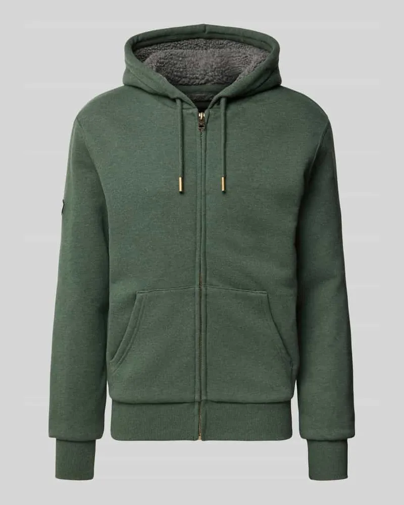 Superdry. Regular Fit Sweatjacke mit geteilter Känguru-Tasche Modell 'Borg Dunkelgruen
