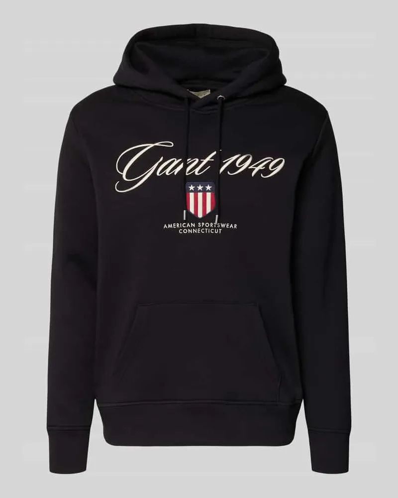 Gant Hoodie mit Label-Stitching und Känguru-Tasche Black