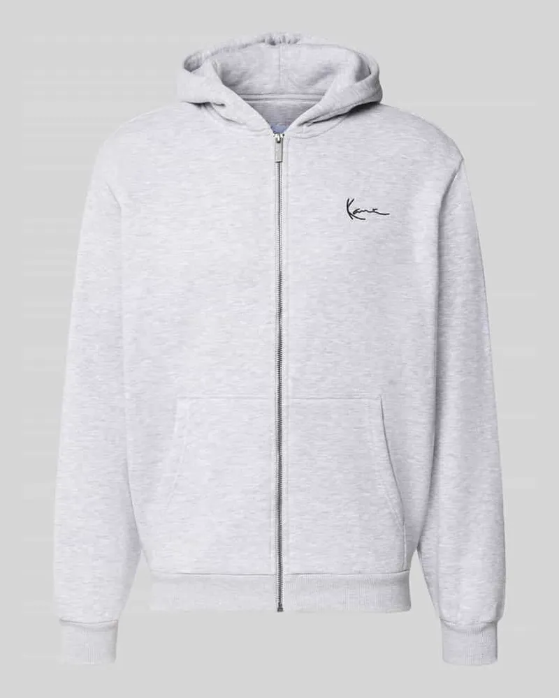 Karl Kani Sweatjacke mit Label-Stitching und Känguru-Tasche Mittelgrau
