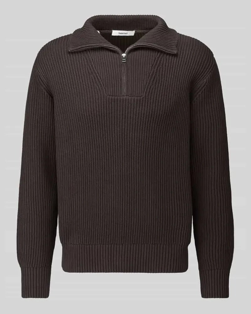 Selected Regular Fit Troyer aus reiner Baumwolle Modell 'DRY Schoko