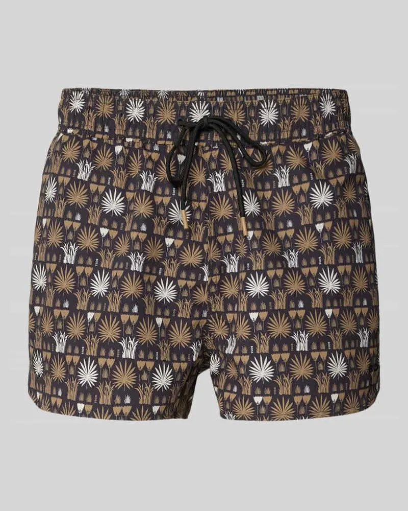 HUGO BOSS Regular Fit Badeshorts mit Allover-Muster Modell 'CALA Mittelbraun