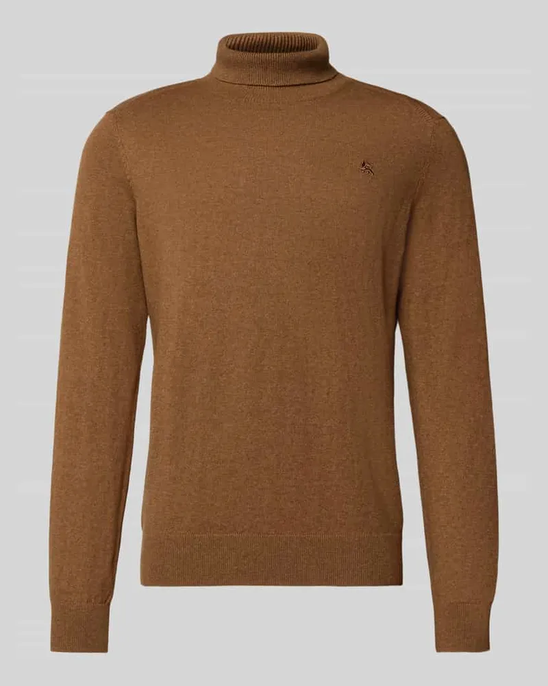 Lerros Rollkragenpullover mit Label-Stitching Hellbraun
