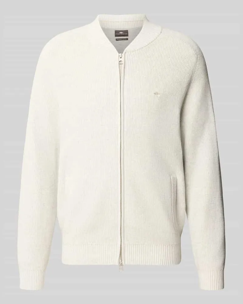 Fynch-Hatton Strickjacke mit Zweiwege-Reißverschluss und Label-Stitching Offwhite