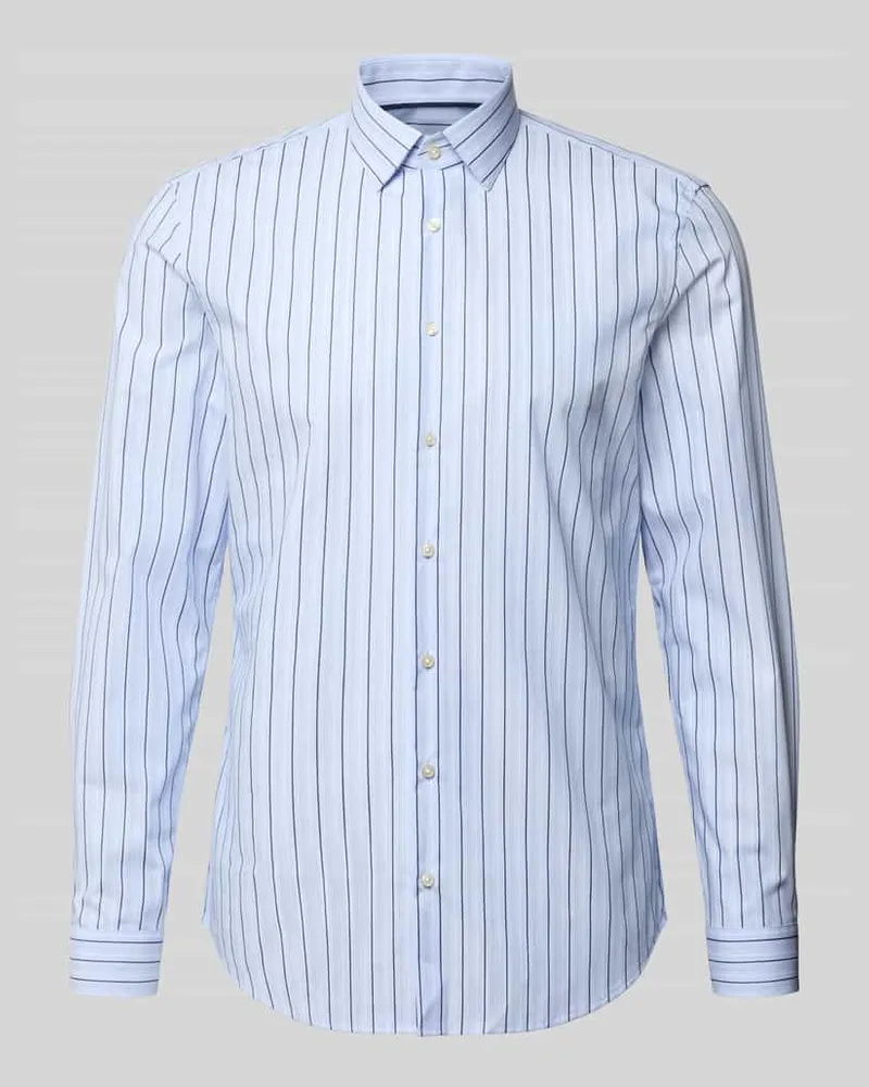 JAKE*S Slim Fit Business Hemd aus Baumwoll mit Kentkragen Bleu