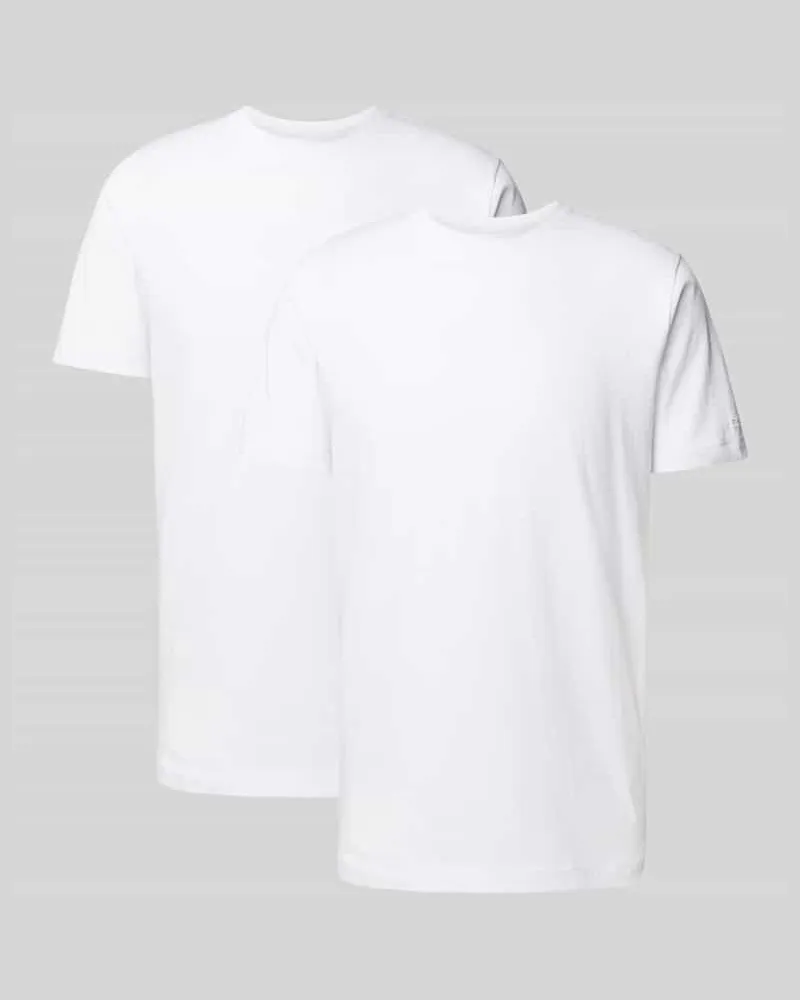 Olymp T-Shirt mit geripptem Rundhalsausschnitt im 2er-Pack Weiss