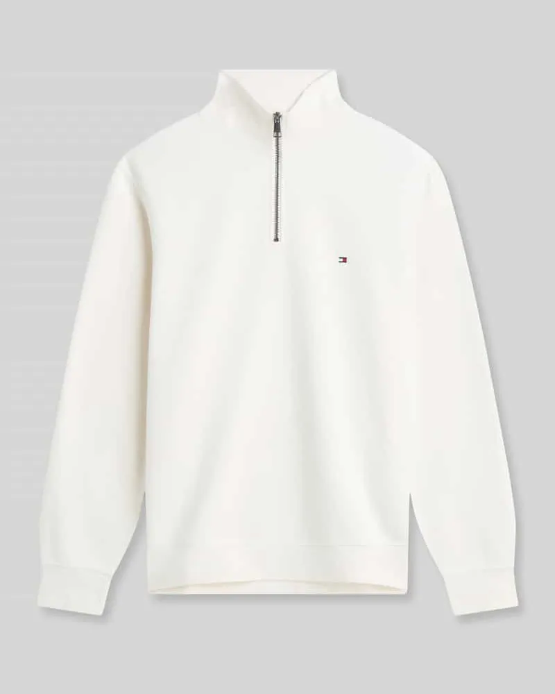 Tommy Hilfiger Regular Fit Troyer aus Baumwoll-Mix Offwhite