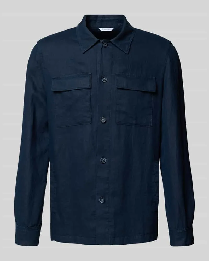 Manuel Ritz Regular Fit Leinenhemdjacke mit Brustpattentaschen Marine