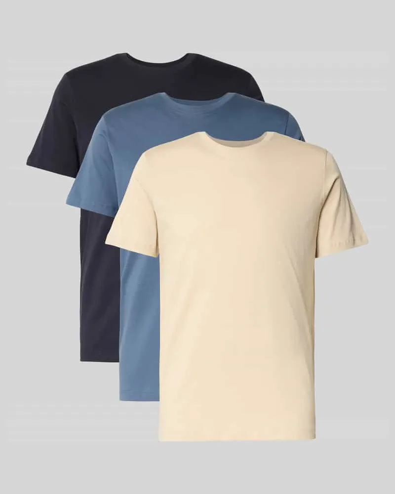 Selected Homme Regular Fit T-Shirt Set aus reiner Baumwolle im 3er-Pack Blau