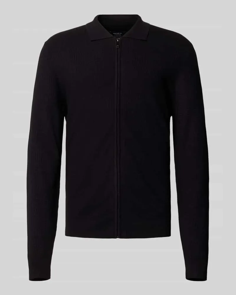 McNeal Slim Fit Strickjacke aus Viskose-Mix mit Umlegekragen Black