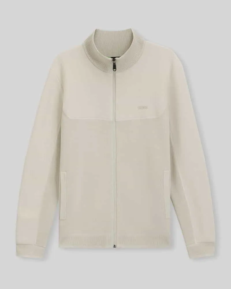 HUGO BOSS Regular Fit Strickjacke aus Viskose-Mix Offwhite