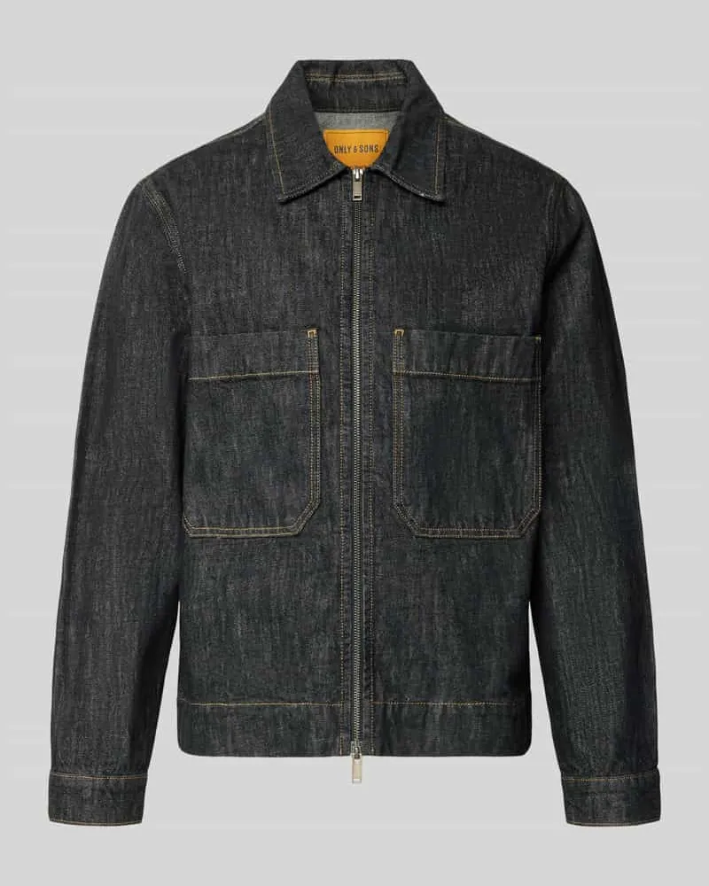 Only & Sons Regular Fit Jeansjacke mit Zweiwege Reißverschluss Dunkelblau