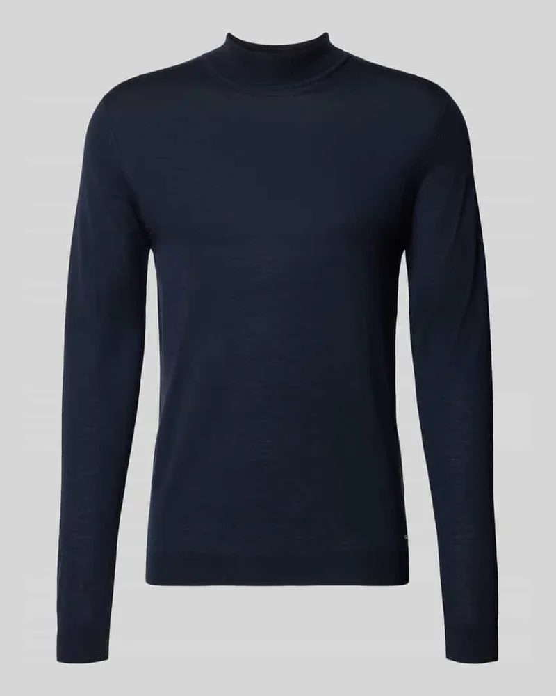 Roy Robson Slim Fit Strickpullover aus reiner Schurwolle mit Stehkragen Marine