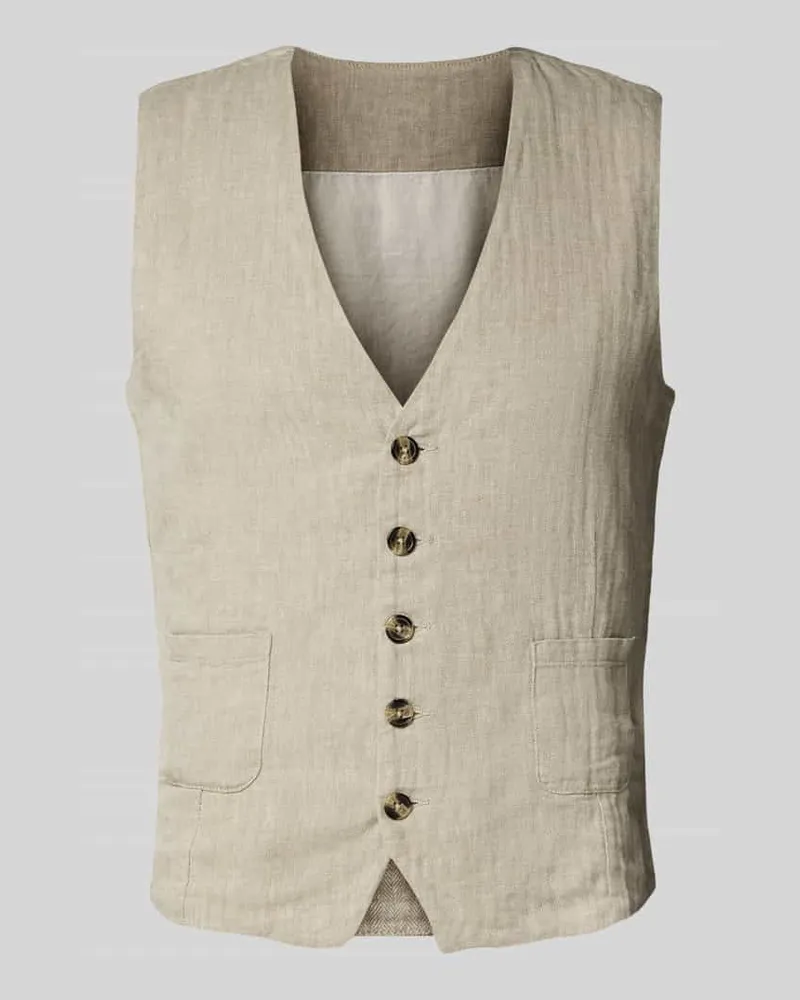 Lindbergh Weste aus Baumwoll-Leinen-Mix mit Knopfleiste Sand