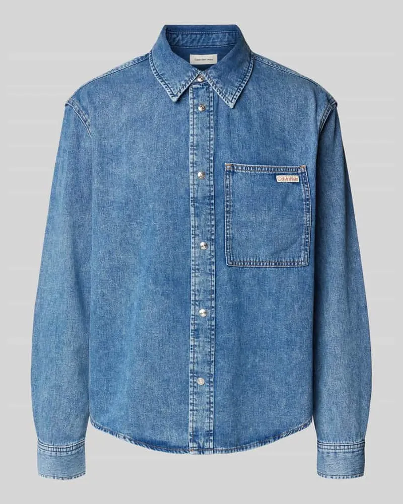 Calvin Klein Regular Fit Jeanshemd mit Label-Patch Jeansblau