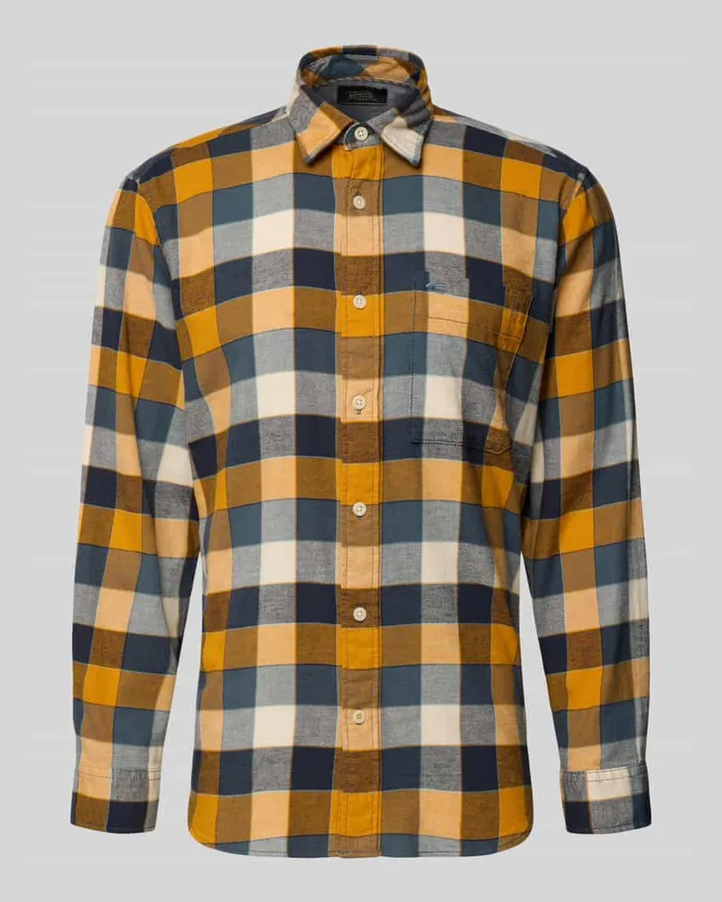 Camel Active Regular Fit Freizeithemd aus Flanell mit Label-Stitching Orange