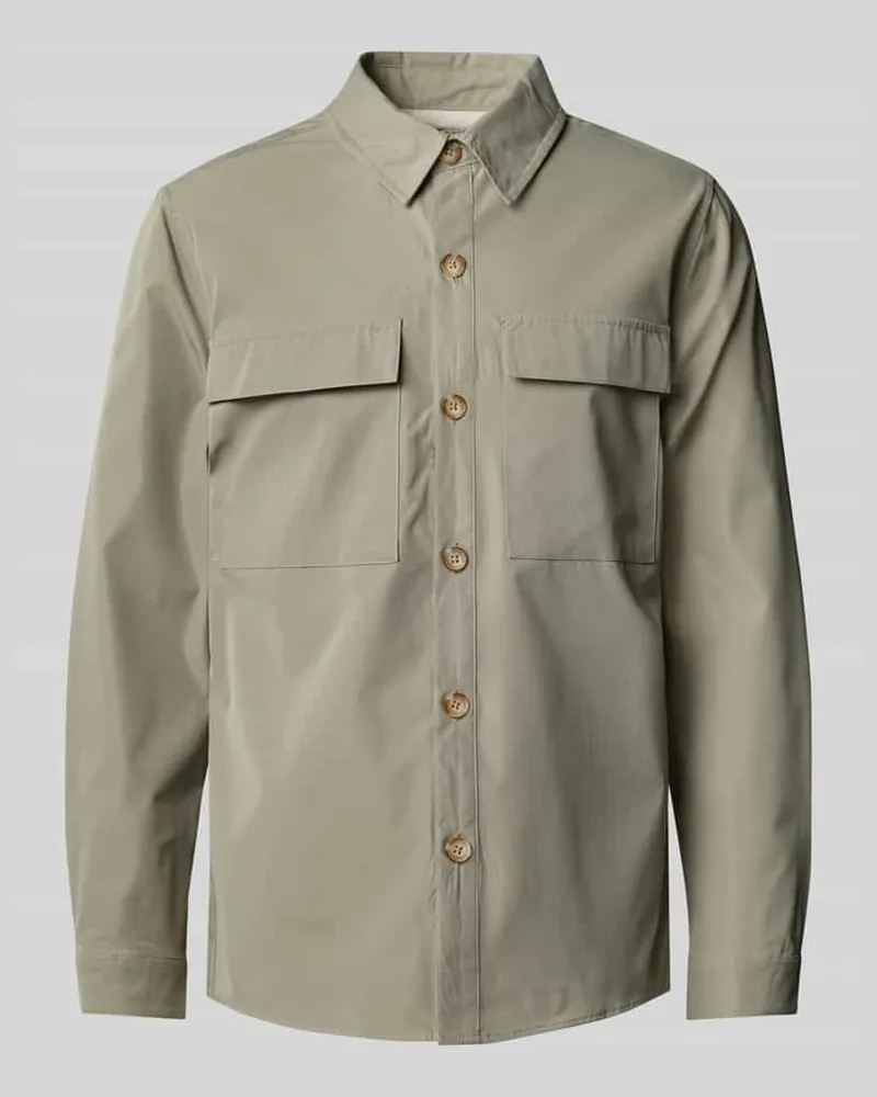 colours & sons Regular Fit Hemdjacke mit Brustpattentaschen Gruen