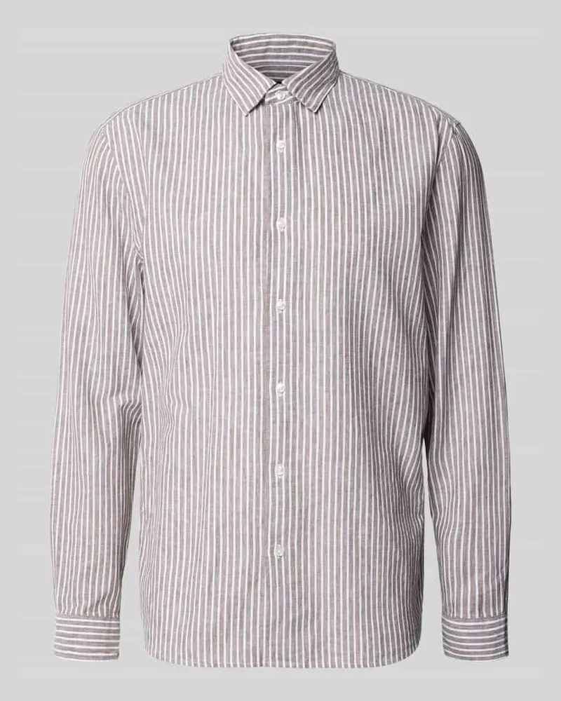 McNeal Regular Fit Freizeithemd aus Leinen-Mix mit Kentkragen Mittelbraun