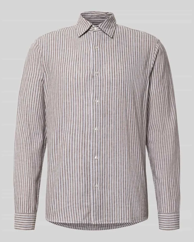 McNeal Regular Fit Freizeithemd aus Leinen-Mix mit Kentkragen Mittelbraun