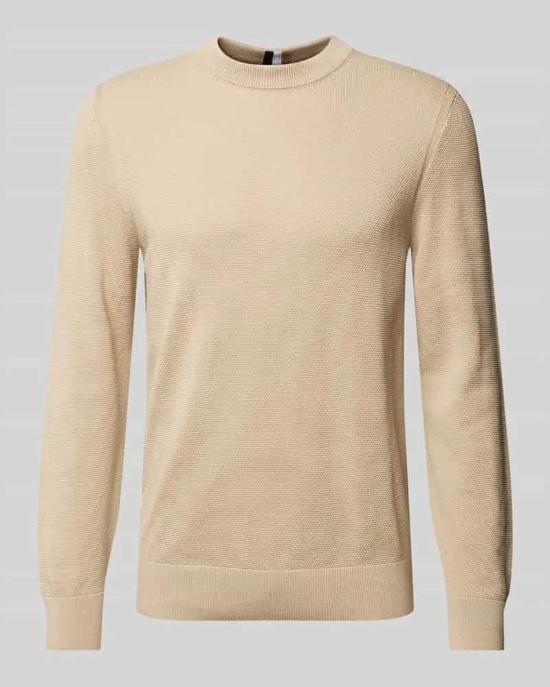 HUGO BOSS Strickpullover mit Strukturmuster Modell 'Ecaio Beige