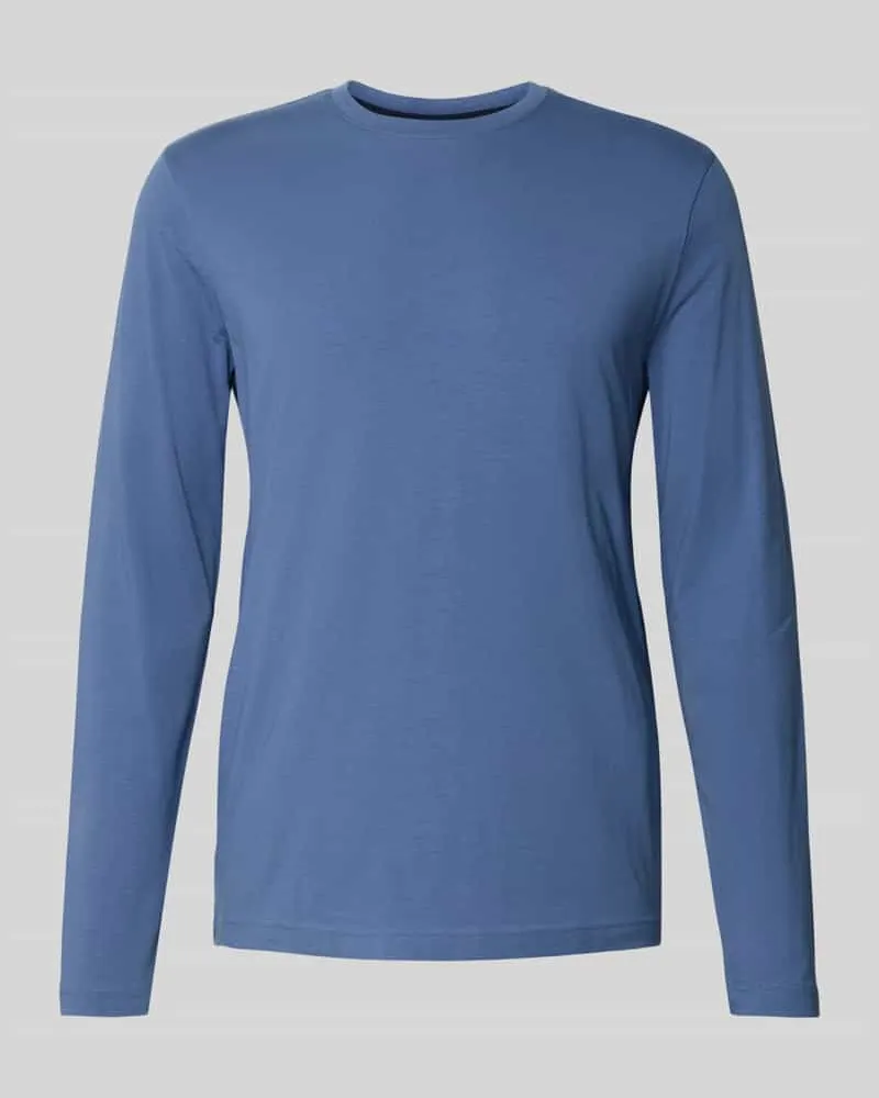 Christian Berg Longsleeve mit geripptem Rundhalsausschnitt Jeansblau